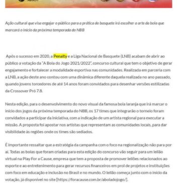 Penalty e LNB abrem a votação para o concurso `A Bola do Jogo 2021/2022` – Portal ABC Paulista
