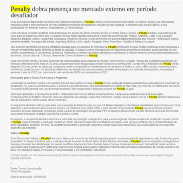Penalty dobra presença no mercado externo em período desafiador – Textilia