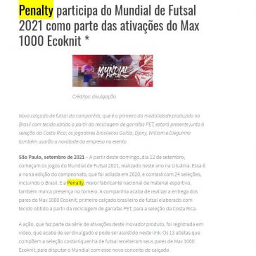 Penalty participa do Mundial de Futsal 2021 como parte das ativações do Max 1000 Ecoknit – Um Blog voltado para a Cultura e Futebol