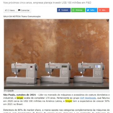 Singer completa 170 anos com investimentos em inovação e tecnologia – Arapongas Mais