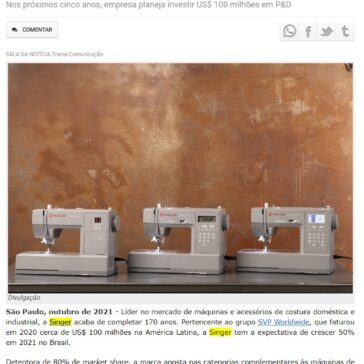 Singer completa 170 anos com investimentos em inovação e tecnologia – Sala da notícia