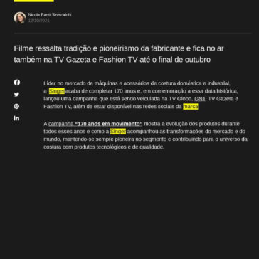 Singer estreia campanha em comemoração aos 170 anos da marca – Adnews