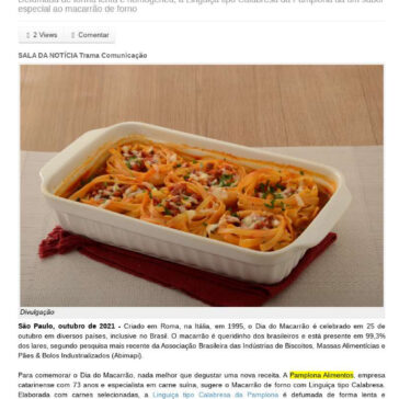 Dia do Macarrão: Pamplona dá dica de Macarrão de forno com Linguiça tipo Calabresa – Aporongas Mais