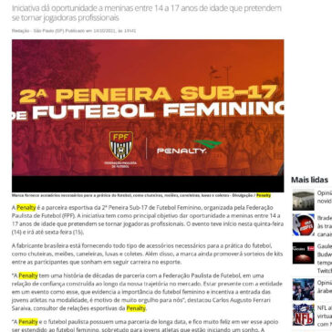 Penalty é parceira da 2ª Peneira Sub-17 de Futebol Feminino da FPF – Máquina do Esporte