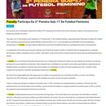 Penalty participa da 2ª Peneira Sub-17 de Futebol Feminino – Portal Notícias Diárias