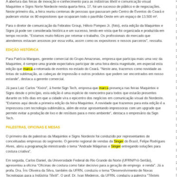 ABERTURA DAS FEIRAS MAQUINTEX + SIGNS 2021 EM FORTALEZA TEM SALDO POSITIVO DE VISITANTES E NEGOCIAÇÕES E SÉRIE DE PALESTRAS E OFICINAS – Costura Perfeita (On-line)