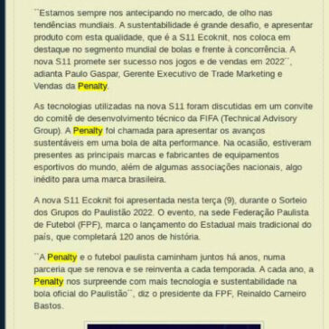 Penalty apresenta bola mais sustentável do mundo com certificação máxima da FIFA para o Paulistão 2022 – Blog do Ademar