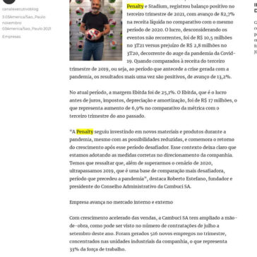 Dona da Penalty avança 83% em receita líquida 3º trimestre – Canal Executivo Blog