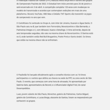 Sorteio do Paulistão 2022 coloca Santos e Red Bull Bragantino na mesma chave – Diário da Região Online