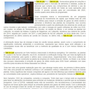 Tate & Lyle elimina uso de carvão em todas as suas operações – Guia Lat