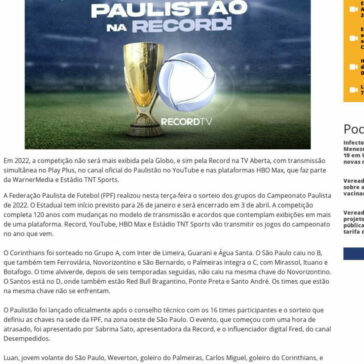 Sorteio do Paulistão 2022 coloca Santos e Red Bull Bragantino na mesma chave – JM Online