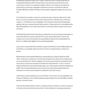 Sorteio do Paulistão 2022 coloca Santos e Red Bull Bragantino na mesma chave – Jornal NH