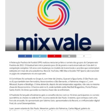 Sorteio do Paulistão 2022 coloca Santos e Red Bull Bragantino na mesma chave – Mix Vale