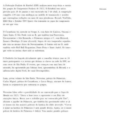 Sorteio do Paulistão 2022 coloca Santos e Red Bull Bragantino na mesma chave – O Liberal
