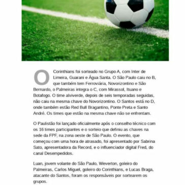 Sorteio do Paulistão 2022 coloca Santos e Red Bull Bragantino na mesma chave – O Portall