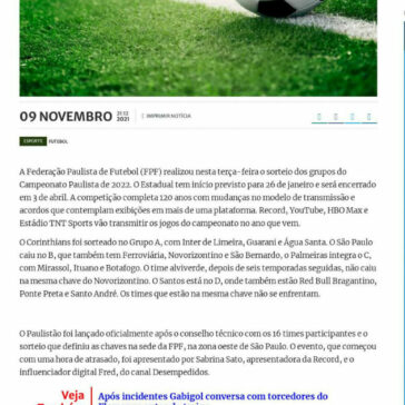 Sorteio do Paulistão 2022 coloca Santos e Red Bull Bragantino na mesma chave – Portal SBN