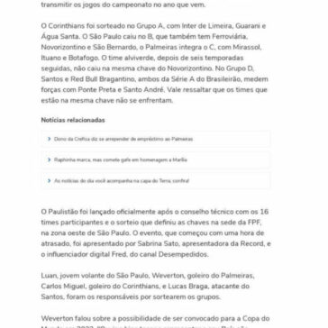 Sorteio do Paulistão 2022 coloca Santos e Red Bull Bragantino na mesma chave; confira grupos – Terra Notícias