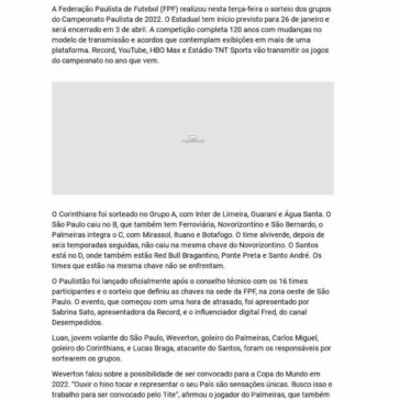 Sorteio do Paulistão 2022 coloca Santos e Red Bull Bragantino na mesma chave – Tribuna de Petrópolis