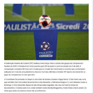 Sorteio do Paulistão 2022 coloca Santos e Red Bull Bragantino na mesma chave – Tribuna do Agreste