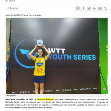 Pamplona Alimentos patrocina atleta catarinense de tênis de mesa – Xis da Questão