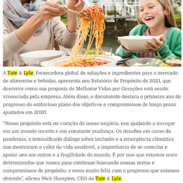 Tate & Lyle apresenta avanços em metas relacionadas ao seu propósito institucional – E-compare