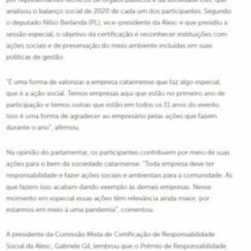 Empresas e entidades de SC recebem a Certificação de Responsabilidade Social  – FIESC