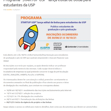 Programa “Startup USP” lança edital de bolsa para estudantes da USP