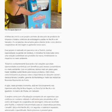 Projeto pioneiro para descarte de produtos de limpeza é implementado em supermercados de Salvador