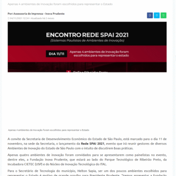 Inova Prudente será painelista na Rede SPAI 2021