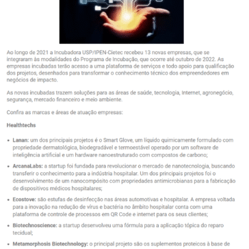 Cietec mantem fluxo e conta com 13 startups aprovadas em 2021