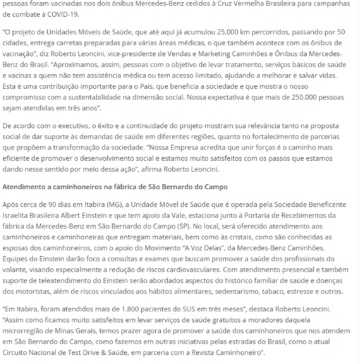Mercedes-Benz e parceiros superam a marca de 110.000 pessoas atendidas pelas Unidades Móveis de Saúde e de Vacinação