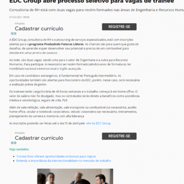 EDC Group abre processo seletivo para vagas de trainee