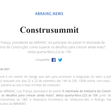 Luiz França, presidente da ABRAINC, irá participar do painel ‘A retomada da Indústria da Construção: como superar os desafios para crescer ainda mais?’