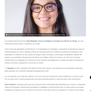 Entrevista – Experiência do cliente por Rose Dadamos