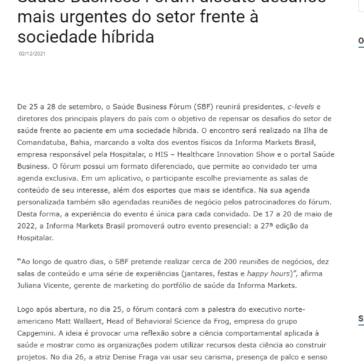 Saúde Business Fórum discute desafios mais urgentes do setor frente à sociedade híbrida