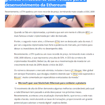 CEO da NovaDAX explica por que o olhar de grandes investidores está voltado para o desenvolvimento da Ethereum