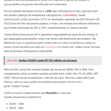 NovaDAX lista 10 novas criptomoedas em sua plataforma