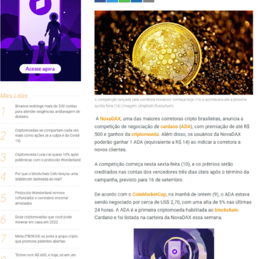 Corretora NovaDAX realiza competição de Cardano com prêmios em dinheiro