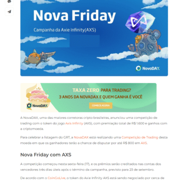 Competição de Trading da Novadax dará prêmios de R$ 1.600 em AXS