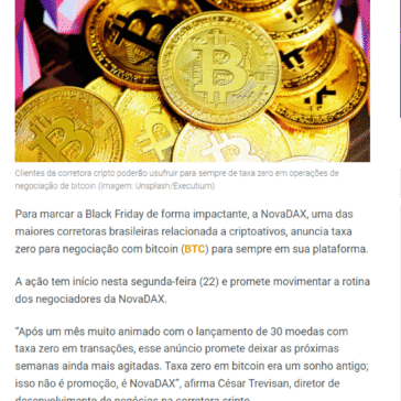Black Friday: corretora cripto brasileira anuncia taxa zero para negociações de bitcoin