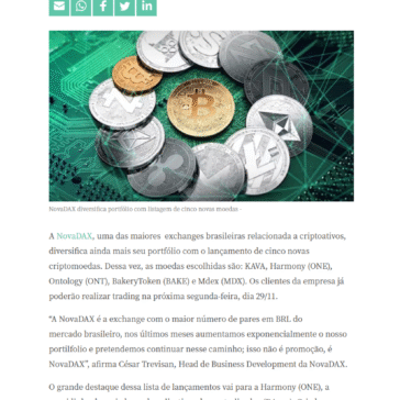 NovaDAX diversifica portfólio com listagem de cinco novas moedas