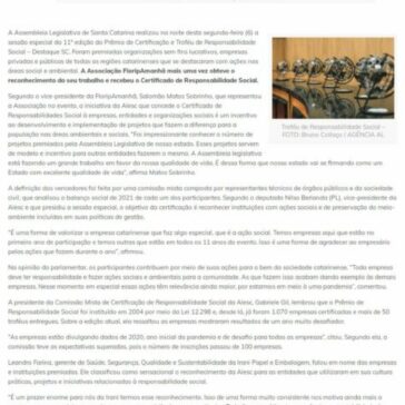 Pamplona Alimentos recebe Certificação de Responsabilidade Social da Alesc – Floripa Manhã