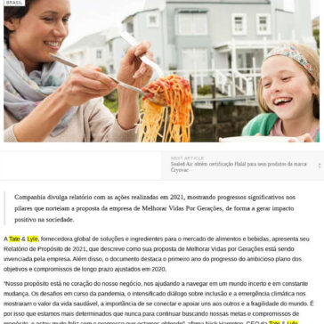 Tate & Lyle apresenta avanços em metas relacionadas ao seu propósito institucional – Food News Latam