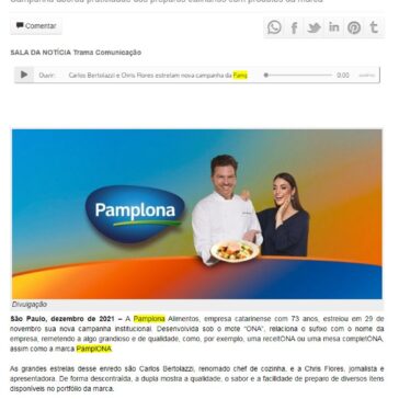 Carlos Bertolazzi e Chris Flores estrelam nova campanha da Pamplona Alimentos – Gazeta da Semana