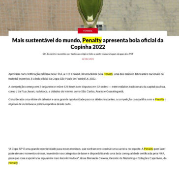 Mais sustentável do mundo, Penalty apresenta bola oficial da Copinha 2022 – Marketing Esportivo