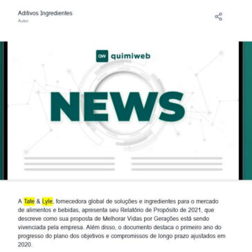 Tate & Lyle apresenta avanços em metas relacionadas ao seu propósito institucional – News Quimiweb