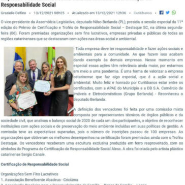 Empresas e entidades de Santa Catarina recebem a Certificação de Responsabilidade Social – Portal Via Pública