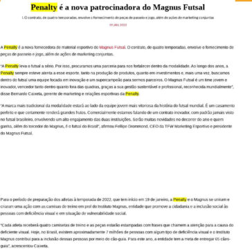 Penalty é a nova patrocinadora do Magnus Futsal – Marketing Esportivo