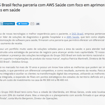 Grupo DGS Brasil fecha parceria com AWS Saúde com foco em aprimoramento nas práticas em saúde