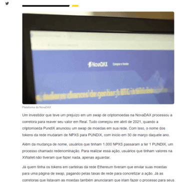 Investidor processa NovaDAX após ter prejuízo de R$ 70 mil com swap de criptomoeda